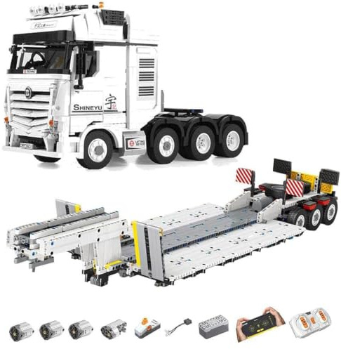 DOYAY Technik LKW mit Anhänger, 4478 TeiIe Technik Truck Abschleppwagen Ferngesteuert Auto mit 4 Motoren, Ieds Bausatz Groß LKW mit Tieflader, Ohne Originalverpackung