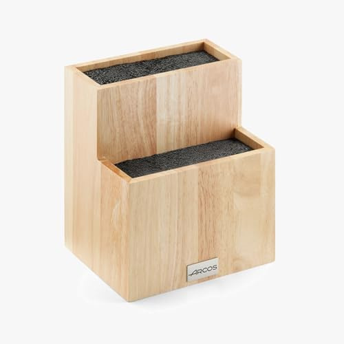 Arcos Tacos - Bloque Universal para Cuchillos hasta 11 y 21 cm - Hecho de Madera de Caucho con interior de fibras de caucho - Medidas 225 x 185 x 150 mm - Extraible y de fácil limpieza - Color Marrón