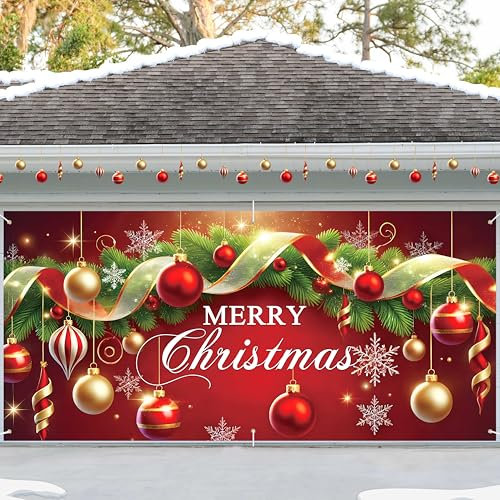 Bannière de décoration de porte de garage de Noël – Toile de fond d'extérieur pour décoration de vacances