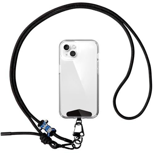 Brencco Laccio per Cellulare da Collo,Cordino per Cellulare con Guarnizione in Acciaio Inossidabile, Porta Cellulare da Collo per Tutti gli Smartphones, Regolabile Cordino Tracolla(150 cm), Nero