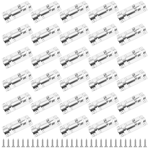 KEILEOHO 30 Stück Schieberiegel Edelstahl 3 Zoll, Schiebeschloss Türriegel Klein mit Schrauben, 80 x 35 mm Riegelschloss Riegel für Gartentor, Badezimmer, Fenstern, Silber