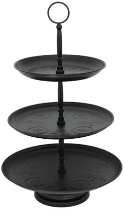 Etagere BLOMSTER schwarz aus Metall mit skandinavischem Blumenmuster Metalletagere