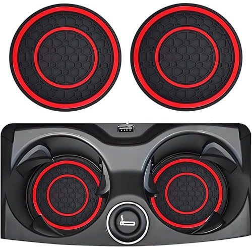 2 Pcs Car Cup Holder Insert, 2.75 Inches Silicon Car Coasters for Cup Holders, Universal Car Cup Holder Mat Car Interior Accessories for Women Men (Red)