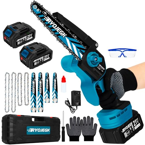 RYOJEGK 8 & 6 Inch Brushless Mini Chainsaw,2×4.0Ah Battery Tool-Free Installation Small Cordless Chain Saw with 4 Chain Guide,Portable Motosierra De Bateria for Tree Trimming & Branch Wood Cutting
