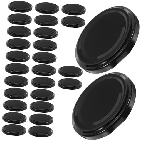 Ciieeo 50pcs 63mm Jam Jar Lids Tinplate Airtight Metal Covers for Wide Mouth Glass Containers Home Canning and Storage Black Reusable Jar Sealing Caps
