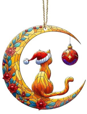 Gas Heater Mushroom Adorable Cat In Santa Hat Stained Glass Style Ornament and Decor Hanging Shelf (C, One Size)