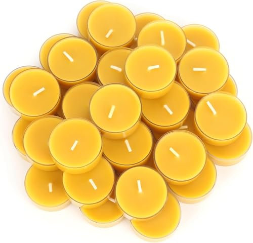 Lot de 36 bougies chauffe-plat en cire d'abeille pure | Durée de combustion prolongée de 4 heures | Bougies chauffe-plat en cire d'abeille naturelle dans une tasse transparente, parfaites pour la