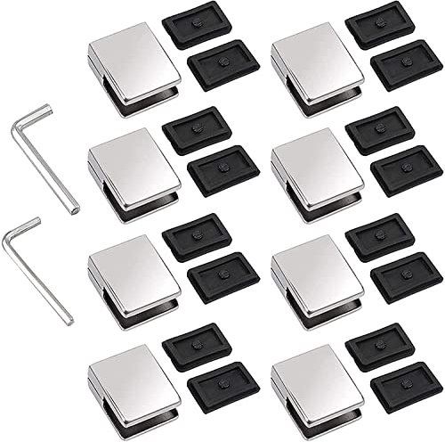 Lot de 8 colliers de serrage réglables pour 8 supports de verre à dos plat de 12 mm pour balustrade escalier avec entretoise et tournevis hexagonal de petite taille