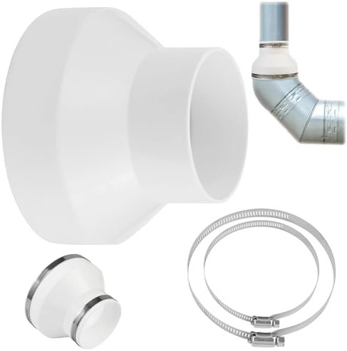 Tkxjry Exhaust Hose Adapter, PVC & Stainless Steel, Round Pipe Ventilation Adapter, 150mm to 100mm, 2 Stainless Steel Hose Clamps, White, for Cooker Hood, Ventilation Systems