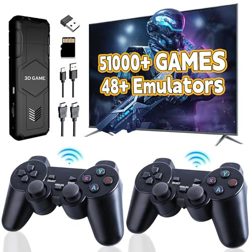 Y5 Retro Game Console with 2 Wireless Controllers, Nostalgia Game Stick with 48+ Emulators Over 51000 Classic Games, 2.4GHz for TV, Gaming Console Support Multiplayer, Plug & Play with 4K Video HD
