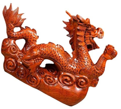 RORPOIR Drachenskulptur Aus Holz Chinesische Schreibtisch Drachenfigur Tischdekoration Für Büro Und Zuhause Filigranes Fengshui Ornament Für Reichtum Und Wohlstand