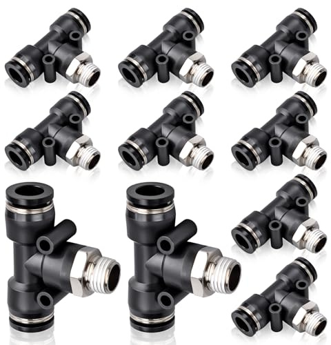 Bwintech 10 piezas Racor macho en T de 4 mm pulg. de diámetro exterior del tubo x 1/4 pulg. de rosca BSP Accesorios de conexión a presión PB-4-02