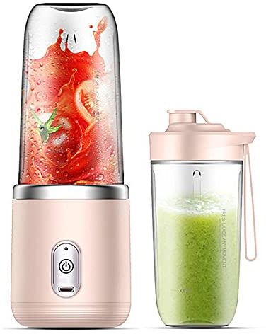 Mini batidora de zumo de 40 W, mini licuadora portátil rápida, tamaño personal, recargable, USB, doble taza, color rosa