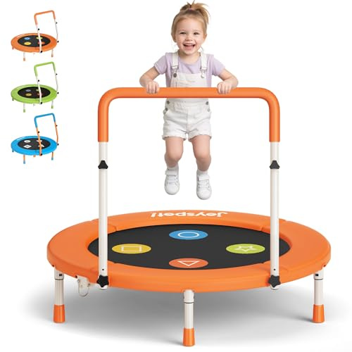 JOY SPOT! Trampolin Kinder Indoor Outdoor, Ø91cm Mini Trampolin mit Verstellbarer Haltegriff, Faltbares Kindertrampolin bis 45 kg, Fitness Rebounder mit Sicherheitspolster für Kleinkind 3-12
