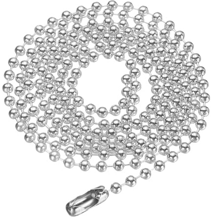 sourcing map Iron Ball Chain Round Bead Necklace Dog Tag Pull Chains with Connectors Clasps for Men Women Jewelry Making Bracelets Keychain