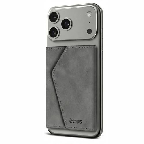 TECHMADE ETRES Smart ICON Easy Wallet – MagSafe-plånbok med RFID-korthållare, Ultra-Slim, Kompatibel med iPhone, Minimal Design, Matt Svart, Grå