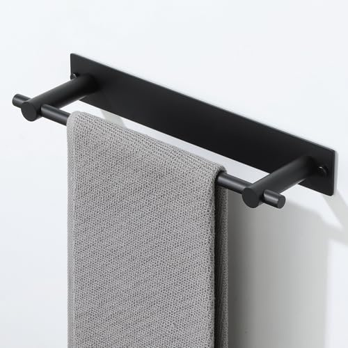 Mooche Towel Rail Black Wall Mounted, Self Adhesive & Screw Towel Holder, No Drill Towel Bar, SUS304 Stainless Steel 30CM Towel Holders for Bathrooms, Kitchens, Toilets, and Living Rooms