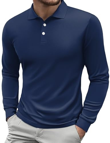 PINSPARK Polo Shirt Herren Atmungsaktiv Poloshirt Schnelltrocknend Sonnenschutz Polohemd Langarm UPF 50+ Golfshirts Sommer Wandern Gym Funktionsshirt Marineblau M