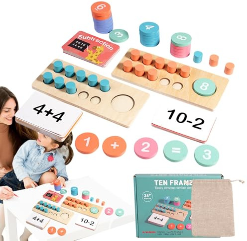 Holz zehn Rahmen - Zahlen zählen Mathe-Spiel | Zugabe und Subtraktion Arithmetic Dutzende von Zählern, Mathematik Manipulatives Materialien für Kinder im Vorschulalter Klassenzimmer für 3-5-jährige