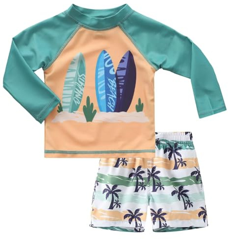 Qterdiz Baby Jungen UV Badeshirt Badeshorts Kinder Langarm Badeanzug Zweiteilige Badebekleidung 98 104/3-4 Jahre
