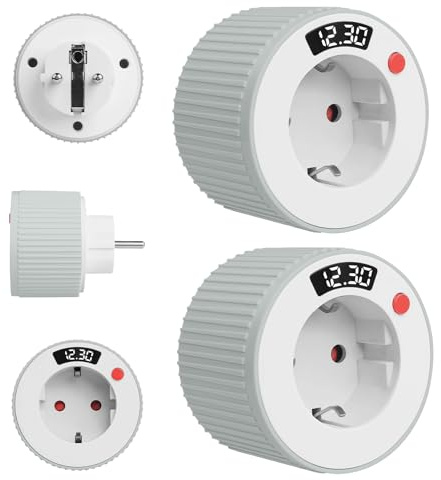 2 Pezzi Presa Timer Countdown 230V 3680W, Presa Temporizzatore Meccanico con Display LED, Temporizzatore da 1 Minuto a 24 Ore, Spegnimento Automatico, Presa Commutabile per Elettrodomestici
