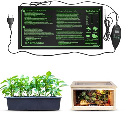 Zyncove Heizmatte Pflanzen mit Thermostat, 25x50cm Wasserdicht Wärmematte mit Temperaturregler, 30W Pflanzenheizmatte für Sämlinge Keimung, Haustiere und Reptilien, im Gewächshaus Terrarium Aquarium