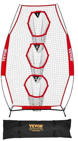 VEVOR Rete da Allenamento Portatile Rete Rimbalzo per Calcio Rugby Baseball 168 x 77 x 245 cm con 3 Tasche per Bersagli, Borsa Portaoggetti Portatile e Cinghie, Allenamento con Bersaglio, Rossa