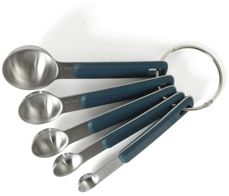 Calphalon Prime 5 Piece Stainless Steel Measuring Spoons W/Navy Blue Silicone Handles