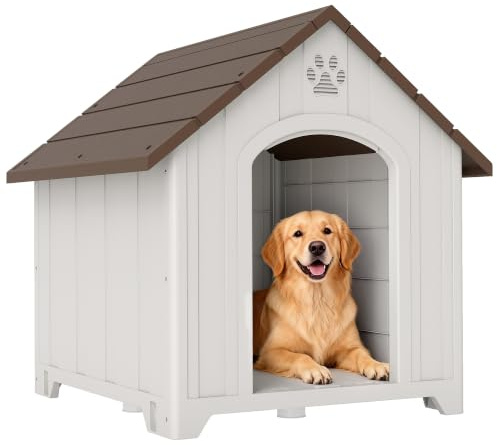 PawHut Niche pour Chien Extérieur Imperméable Plancher Surélevé Gris Clair | Polypropylène, Ventilé, Maison Chien Extérieur, Bouches d'Aération, pour Jardin Terrasse Intérieur