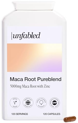 Unfabled Maca Root Capsules for Women, 120 Capsules, 5000mg Maca Root Extract with Zinc Citrate, Zinc Contributes to Normal Fertility & Reproduction, 4-Month Supply, Made in UK