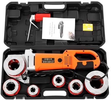 Filettatrice Elettrica 2300W, Macchina Portatile Con 6 Filiere Da 1/2 a 2, Trasmissione Potente Per Tubi Zincati E Gas Con Valigetta