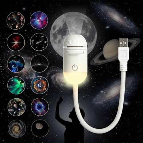 2-in-1 Galaxy Projector - Galaxy Night Light with 12 Sliding Projection Films，360°Adjustable Space Led Lights, Starry Planetarium Projectors with Dimmable Night Light for Car, Bedroom, Party