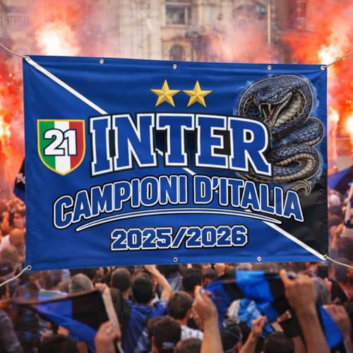 Banner Striscione con Occhielli In PVC per esterno Celebrativo Interisti 21° Scudetto 2026 Campione D'Italia, STAMPA PROFESSIONALE Tifosi Nerazzurri Ultras Calcio Sport Beneamata (100x75 cm)