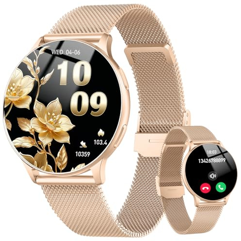 Jugeman Montre Connectée Femme, 1.33 Smartwatch avec Appel Bluetooth, Gold