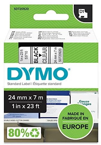 DYMO Original D1-Etikettenband | schwarz auf transparent | 24 mm x 7 m | selbstklebendes Schriftband | für LabelManager-Beschriftungsgerät