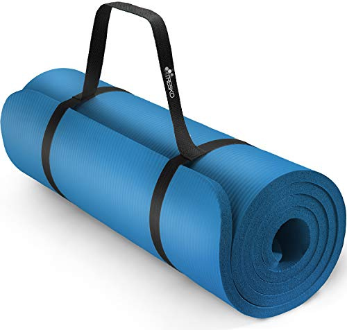 TRESKO® Esterilla de fitness 185cm x 60cm para gimnasia, yoga, pilates y cualquier tipo de entrenamiento | 6 colores | Sin ftalatos | Suave y cómoda | Espuma NBR (Azul, 185 x 60 x 1,5 cm)