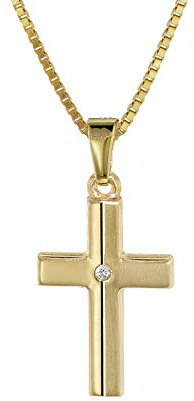 trendor Kinder Kreuz Gold 333 mit Zirkonia und goldplattierte Kette 08516 | Kinder Halskette, Gold Kreuz Anhänger für Jungen und Mädchen, Echtgold Geschenkidee