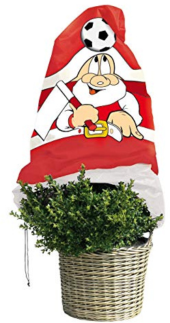 Vlieshaube Fan rot/weiß, 110 x 150cm, 50g/qm Winterschutz Pflanzen/Fanartikel Fußball aus Garten-Vlies/Kübelpflanzensack Frostschutz/Gartendeko / 2 Jutesäckchen gratis