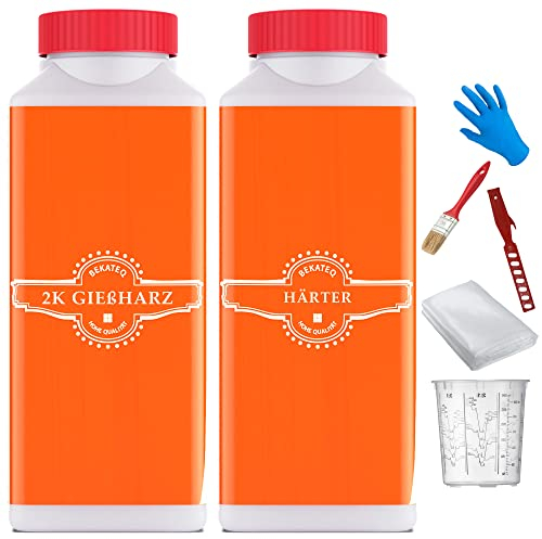 Epoxidharz mit Härter, GFK Reparatur Set für Boot, Auto, Modellbau, Fahrzeugbau - 0,9KG inklusive Rovinggewebe Glasgewebe 80g/qm - BEKATEQ BK-170EP