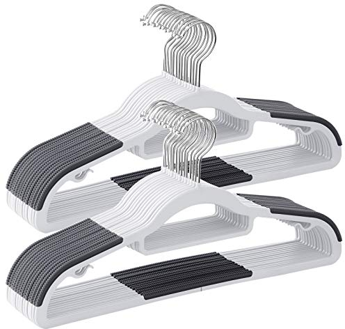 SONGMICS Kleiderbügel 30er Set, Bügel aus Kunststoff, rutschfest, platzsparend, Dicke 0,5 cm, 42 cm lang, um 360° drehbarer Haken in Silber, weiß-dunkelgrau CRP20WG30
