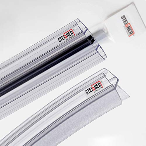 STEIGNER Duschdichtung gebogen UK03 100cm (1 Stk.) Transparent für Duschtür 6-8 mm - Set mit 2x Magnetdichtung UKM02 200cm für Duschtüren 180° - Wasserdicht, Einfache Montage, Flexibles Material