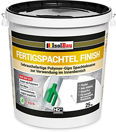 Isolbau Fertigspachtel Finish 25 kg, Glättspachtel Fugenspachtel, Gebrauchsfertige Polymer-Gips Fertig-Spachtelmasse für innen, Weiß Q1-Q9