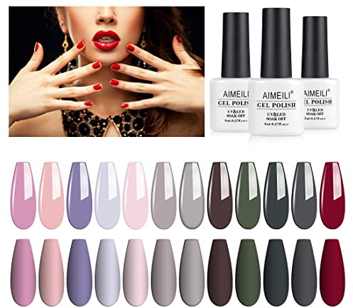 AIMEILI Gel Nagellack UV LED Gellack Farben Set 12 pcs 8ml Soak Off Nägel Farbgel Kit 2