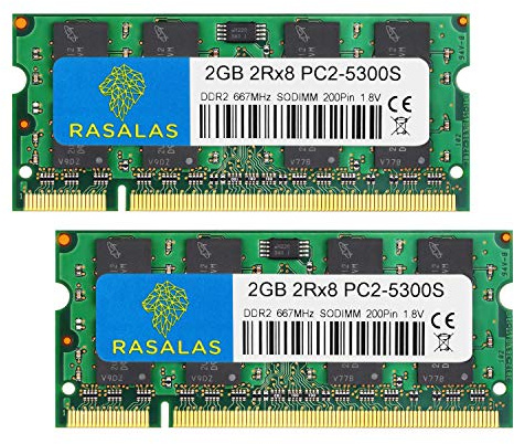 Rasalas PC2-5300 DDR2 667 4GB Kit (2x2GB) 5300 DDR2 Sodimm PC2-5300S 1.8V CL5 RAM Memory Modules for Intel, MAC, AMD System Notebook Laptop