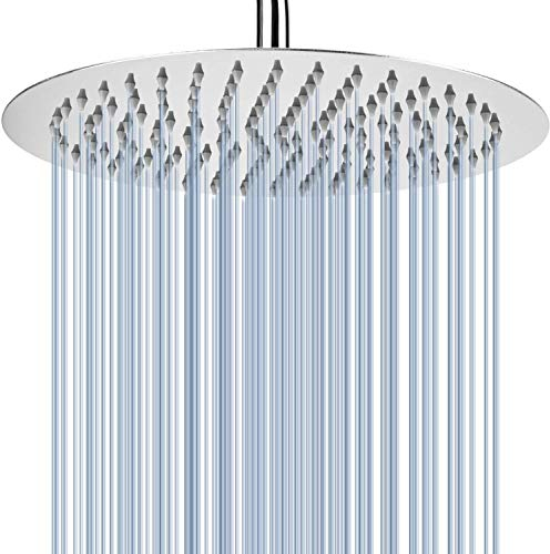 Rain Shower Head, Voolan 12 Large Round High Pressure Shower Heads Made of 304 Stainless Steel, Luxury Modern Look - Universal Wall and Ceiling Mount (Chrome)
