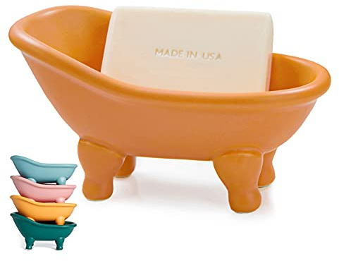 14,2 cm große Macaron-Farbe, Keramik, Mini-Badewanne, Seifenschale, Kleiner Übertopf, Make-up-Organizer, Behälter, Hamster-Badewanne, 1 Packung (orange)