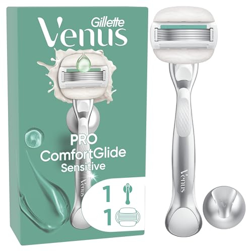 Gillette Venus ComfortGlide Avec Des Barres Hydratantes Et Flexibles Pour Un Rasage Confortable Des Peaux Sensibles, Tête Pivotante Qui S’Adapte Aux Courbes Du Corps, 5 Lames, Manche En Métal