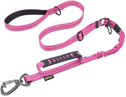 AUBELL Tactical Dog Lead Heavy Duty,4-6ft Reflective Strong No Pull Bungee Lead for Medium Large Dogs with Comfortable Padded Double Handle,Car Harness, 360 Degree Rotating Carabiner,Pink