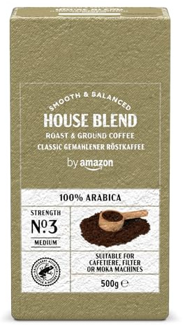 by Amazon Coffee Classic 100% Arabica, gemahlener Röstkaffee, mittlere Röstung, 500g (1 Packung à 500g) – Rainforest Alliance-zertifiziert