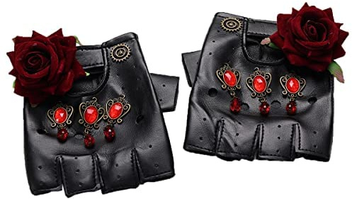 COSDREAMER Fingerlose Handschuhe für Damen, Steampunk-Zahnräder, Rosen, Punk, Gothic, Fäustlinge, Kompass, Kettenhandschuh …